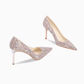 Or Rose A Talon Chaussure De Soirée Chaussure De Mariée Bout Pointu Paillette Escarpins Chaussures Pour Femmes Talons Aiguilles