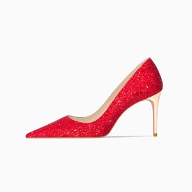 Eleganti Decollete Rosso Paillettes Con Tacco Alto Scarpe Sposa Tacco A Spillo