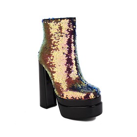 Glittrande Med Platåklack Ankelboots Dam Glitter Ombre Färg Blockklack Högklackade