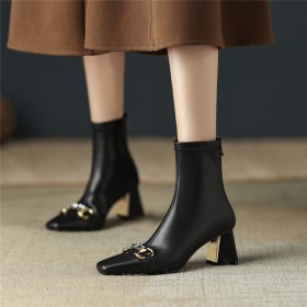 Fur Lined 2022 Stretch Sock Boots Elegant Booties For Women Modern 7 cm Heeled Block Heel With Metal Jewelry