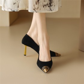 Business Casual Shoes Black 2023 Pumps Elegant Suede Formal Dress Shoes Stilettos 8 cm High Heel Leather