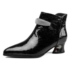 Fashion Ankle Boots For Women Patent Leather Stilettos Black Elegant Business Casual Shoes 4 cm Low Heel Block Heels
