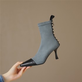 Talons Aiguilles Moderne A Talon Suède Bottine Femme Chaussette Clouté Cuir Fourrées Fermeture Éclair Habillé Boots Femme