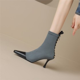 Talons Aiguilles Moderne A Talon Suède Bottine Femme Chaussette Clouté Cuir Fourrées Fermeture Éclair Habillé Boots Femme