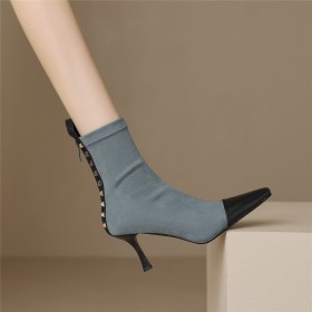 Talons Aiguilles Moderne A Talon Suède Bottine Femme Chaussette Clouté Cuir Fourrées Fermeture Éclair Habillé Boots Femme