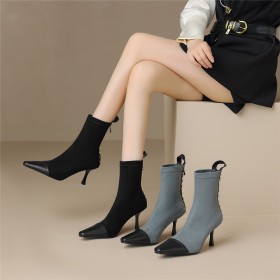 Talons Aiguilles Moderne A Talon Suède Bottine Femme Chaussette Clouté Cuir Fourrées Fermeture Éclair Habillé Boots Femme