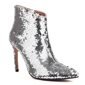Silver Dressy Shoes Ombre Stiletto Pointed Toe Sparkly Multicolor Ankle Boots For Women Glitter 10 cm High Heel Stylish