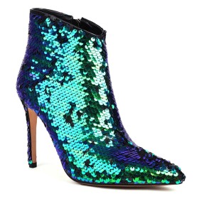 Sparkly Party Shoes Green Stilettos Glitter 10 cm High Heel Dress Shoes Winter Pointed Toe Booties Gradient Stylish