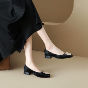 Comfortable Natural Leather Chunky Heel Elegant Slip On Slip On Shoes With Buckle Block Heel Velvet