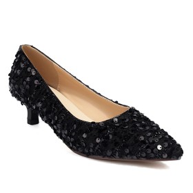 Closed Toe Low Heels Kitten Heel Pumps Pointed Toe Sparkly Dress Shoes Comfort