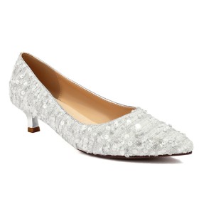 Low Heeled Sequin Stiletto Heels Dress Shoes Kitten Heel Beautiful Comfortable Lace Silver Pointed Toe Pumps