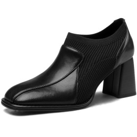 Comfort Block Heels Black Sweater Chunky Heel Womens Footwear Shooties Business Casual Shoes Natural Leather 7 cm Heeled