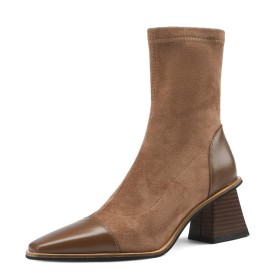 Klassiek 5 cm Lage Hak Sock Boots Comfortabele Laarsjes dames Leren Suède Imitatieleer