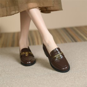 2022 Natural Leather Patent Leather Fashion Flats Comfort Loafers Metal Jewelry