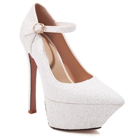 Gesloten Neus Mode Wit Highheel Sparkle Enkelbandje Pumps Dames Schoenen