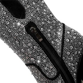 Booties For Women Sparkly Elegant Going Out Footwear Chunky Heel High Heels Block Heel Rhinestones Faux Leather Fashion