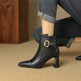 Ankle Boots Buckle Leather Patent Beautiful 2024 Block Heel 3 inch High Heel