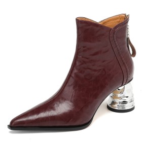 Habillé Bottines Femme 2025 Talon 6 cm Ceremonie Vernis Talon Epais Talons Carrés Cuir Fermeture Éclair