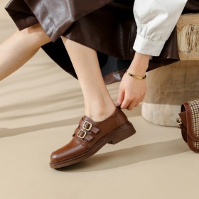 Plates Cuir À Boucle Vintage Chaussures Loafers