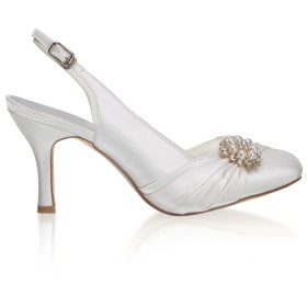 Stiletto Satin Brautschuhe Mit Perle Creme Stöckelschuhe Elegante Mit 8 cm High Heel Abendschuhe