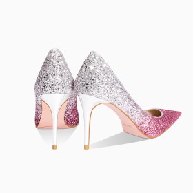 Elegante Estivi Tacco A Spillo Scarpe Sposa Scarpe Da Sera Con Tacco Alto Glitter Décolleté Cerimonia Scarpe Luccicante