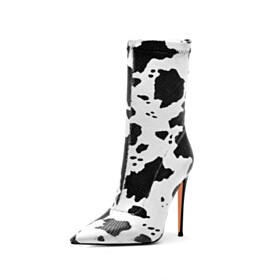 Pointed Toe Leopard Print Stilettos Ankle Boots Going Out Footwear 4 inch High Heel Stylish