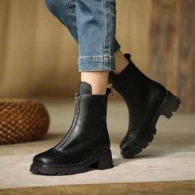 5 cm Low Heel Patent Leather Leather Black Booties Thick Heel Classic Comfort Block Heel High Tops Fashion