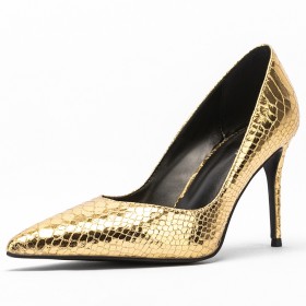 Schlupfschuh Pumps Abendschuhe Festliche Schuhe Schuhe Damen Elegante Spitz Moderne High Heel Stiletto Geprägt Gold