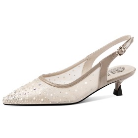 Elegante Brillante Avec Strass Escarpins Slingback Kitten Heel Chaussure De Soirée Sandales Femmes Bout Pointu Vernis Petit Talon Ceremonie