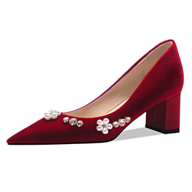 7 cm Mittlerer Absatz Rot Schuhe Damen Mit Blockabsatz Mit Absatz Elegante Pumps Ballschuhe Mit Strasssteine Brautschuhe