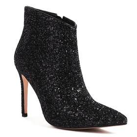 Fourrees Noire Talons Hauts Femme Paillettes Bottine Femme Talon Aiguille Chaussures Ceremonie Brillante Chaussure De Soirée