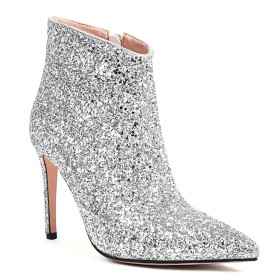 Dressy Shoes Stiletto Heels Sparkly Ankle Boots For Women 10 cm High Heels Sequin Silver