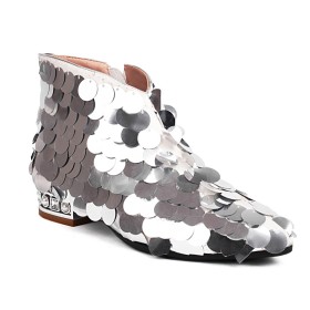 Farbverlauf Flache Winter Stiefeletten Glitzer Bunt Mode Silberne Boots Damen Spitz Festliche Schuhe Bequeme