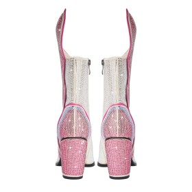 Roze Sparkle Met Blokhak Strass Gala Glitter Imitatieleer High Heel Enkellaarsjes