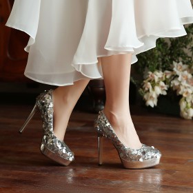 Evening Shoes Modern Womens Shoes Glitter High Heels Sparkly Platform Stilettos Pumps Wedding Shoes Pointed Toe