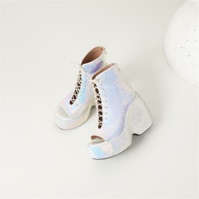 High Heels Dressy Shoes Stylish Block Heels Lace Up Peep Toe Ankle Boots For Women Party Shoes Ombre Sequin