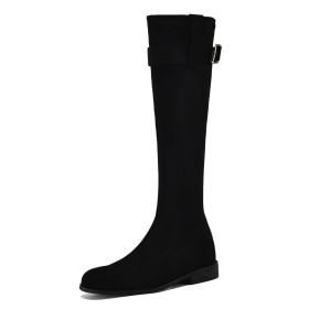 Knee High Boot Comfort Flat Shoes Sock Tall Boots Faux Leather Suede Belt Buckle Classic Stretchy