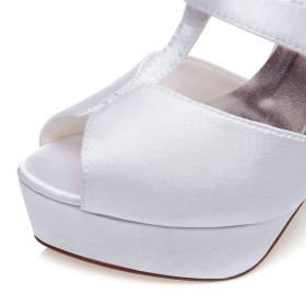 ハイヒール 13センチ 結婚式 靴 ストラップ 付き 白い サンダル オープン トゥ サテン フォーマル 9920010879F