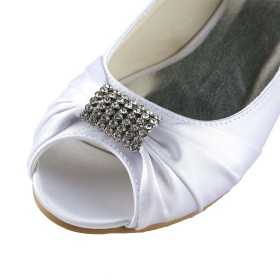 Flach Weiß Ballerinas Schlupfschuh Mit Strasssteine Peeptoes Schuhe