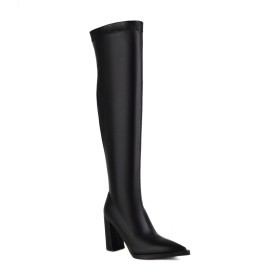 Klassisch Mit 9 cm High Heel Gefütterte Schwarze Absatzschuhe Mit Blockabsatz Lederimitat Overknee Boots