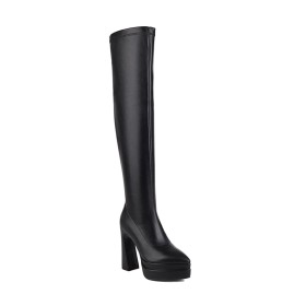 Overknee Schwarze Mit 13 cm High Heels Mit Blockabsatz Spitz Mode Plateau Stiefel