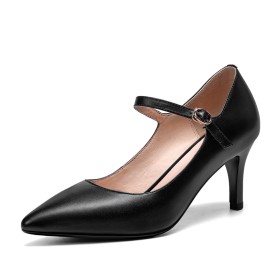 Mary Jane Ankle Strap Black Mid Heel Shoes Classic Pumps