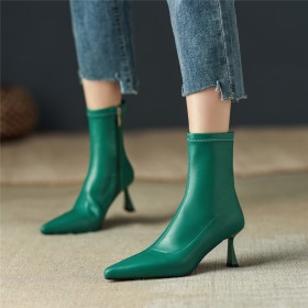 Stretchy Stilettos 7 cm Mid Heels Fur Lined Booties Fashion Sock Pointed Toe