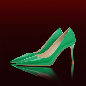 Leather 3 inch High Heel Closed Toe Pointed Toe Elegant Pumps Classic Patent Dressy Shoes