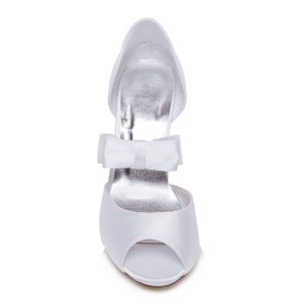 Sandalo Con Fiocco Bianco Raso Tacchi A Spillo 10 cm Tacco Alto Scarpe Da Sera
