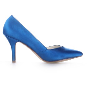 Blaue Stilettos Spitz Satin Brautschuhe Pumps Festliche Schuhe Mit 8 cm Hohe Absatz Schuhe Damen