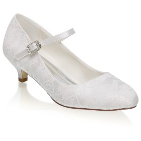 Weiße 4 cm Niedriger Absatz Aus Spitze Elegante Schuhe Damen Pumps Mit Strasssteine Brautschuhe