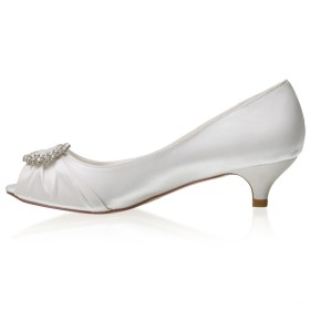 Blanche Élégant Strass Escarpins Chaussure Mariée Talon 4 cm Ceremonie Kitten Heel Peep Toes Bout Rond