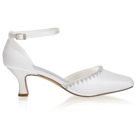 Fibbia 6 cm Tacco Medio Bianche Sandali Eleganti Con Strass Cinturino Alla Caviglia D orsay Di Raso