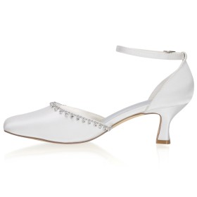 Formele Elegante Gesp Bruidsschoen Satijnen Met Enkelbandje Witte 6 cm Heels Sandaal Dames